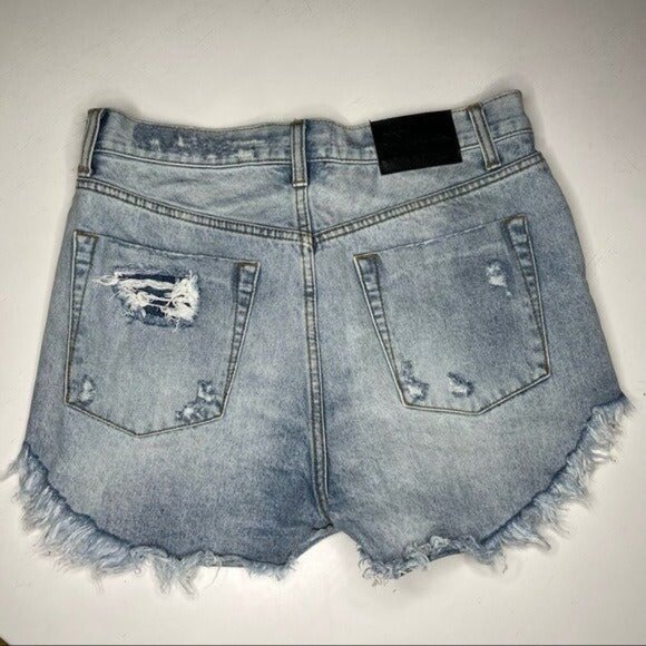 One Teaspoon Light Wash 27 Distressed Cutoff Jean Shorts Button Fly High Waisted - Picture 5 of 11